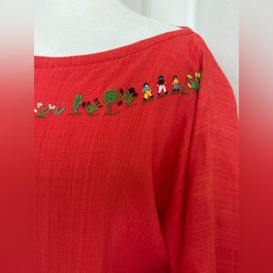 Women’s Traditional Mexican Embroidered Peasant Tunic Top Artesanal Handmade